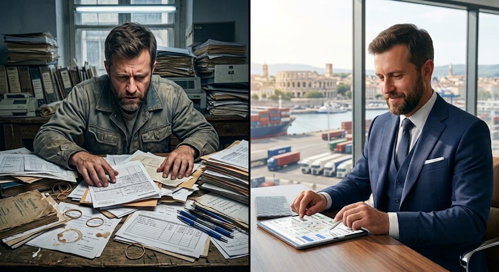 Avant/après : un gérant débordé par la paperasse, puis pilotant son activité depuis une tablette
